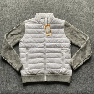 NEW Nana-L Jacket Womens Small White Grey Full Zipper Pockets Ribbed Hem Cuffs - Picture 1 of 11