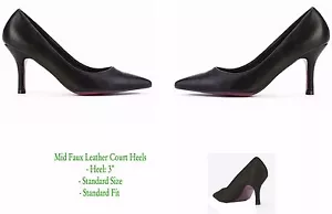 Damas Zapatos negros de tacón medio Cuero sintético Corte en Talla REINO UNIDO 3/EU36 - Imagen 1 de 1