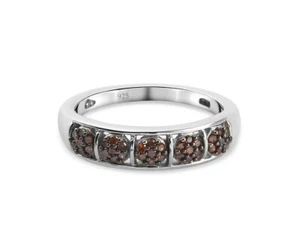 Red Diamond Ring in Platinum Over Sterling Silver Natural Red Diamond Band - Picture 1 of 9
