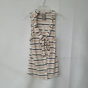 Dolan Tunic Top Women XS Pink Blue Striped Ruffled Tie Neck Button Up Beach New - Picture 1 of 13