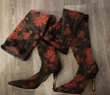 dolce gabbana knee high boots Red And Black Floral size 38.5