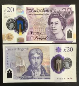 UNC Banco de Inglaterra £20 veinte libras 2020 polímero John signo reina Isabel QE2 - Imagen 1 de 2