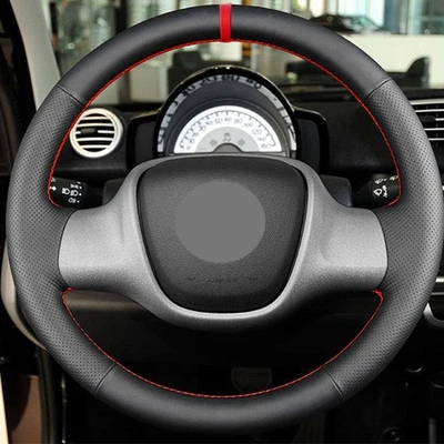 Cubierta de cuero para volante de costura manual Red-Line para Smart Fortwo 451 2009-2015 Foto 1 de 4