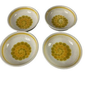Vintage Franciscan Earthenware Dessert Bowls Yellow Flower 6.5" Set 4 USA Retro - Picture 1 of 8