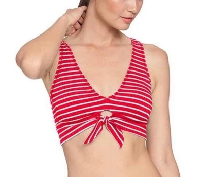 Robin Piccone Sailor Stripe Knot Bikini Top In Red/White SZ S NWOT - Image 1 of 4