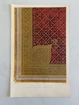 Antigua impresión textil victoriana - Litógrafos de captura de elefantes indios reina  Foto 1 de 4