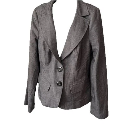 Chaqueta Blazer XOXO Mujer Gris 2 Botones Ajustada Forrada Mujer XL Almohadillas para el Hombro ☼ Foto 1 de 4