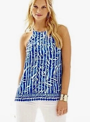 LILLY PULITZER 100% SEDA HALTER TOP XS SAMBA FOLHA PONTO DESIGNER LUXO CRUZEIRO EC - Imagem 1 de 4