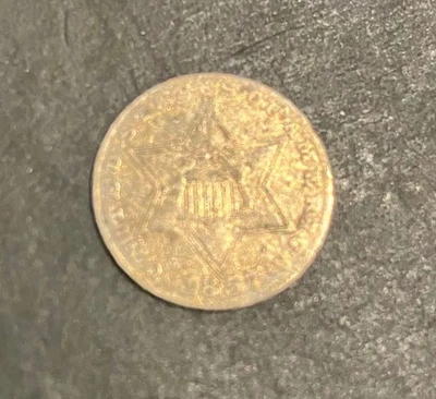 1857 3C SILVER, VERY FINE+, LIGHT GOLD COLOR W/SEVERAL DARK OBV SPOTS, FEW MARKS - Image 1 of 2
