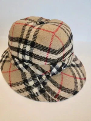 Auténtico NUEVO BURBERRY Camel SUPERNOVA Cuadros Gigantes 100% LANA SOMBRERO CUBO Talla L Foto 1 de 4