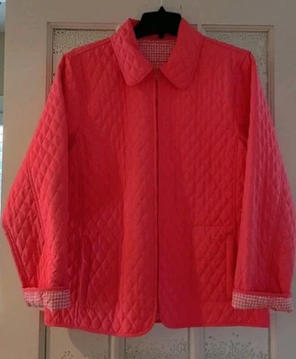 Wmn Vtg Blassport Quilted Jacket Coat Reversible Salmon Pink & White Checks Sz M - Image 1 of 4