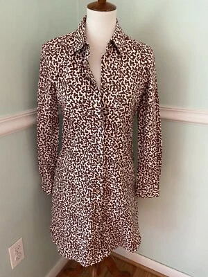 Платье DIANE Von Furstenberg 4 коричневое белое с воротником с длинным рукавом хлопок - Изображение 1 из 4