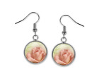 Shabby Chic Rose Floral Glass Silver Dangle Earrings Hypoallergenic New