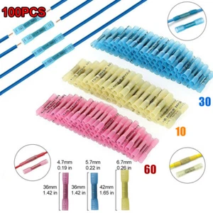 100PCS Heat Shrink Butt Wire Splice Connectors Seal Crimp Terminals Waterproof - Picture 1 of 9