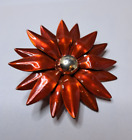 Vintage 1960S Christmas Poinsettia Flower Enameled Riveted Layers Pin Brooch