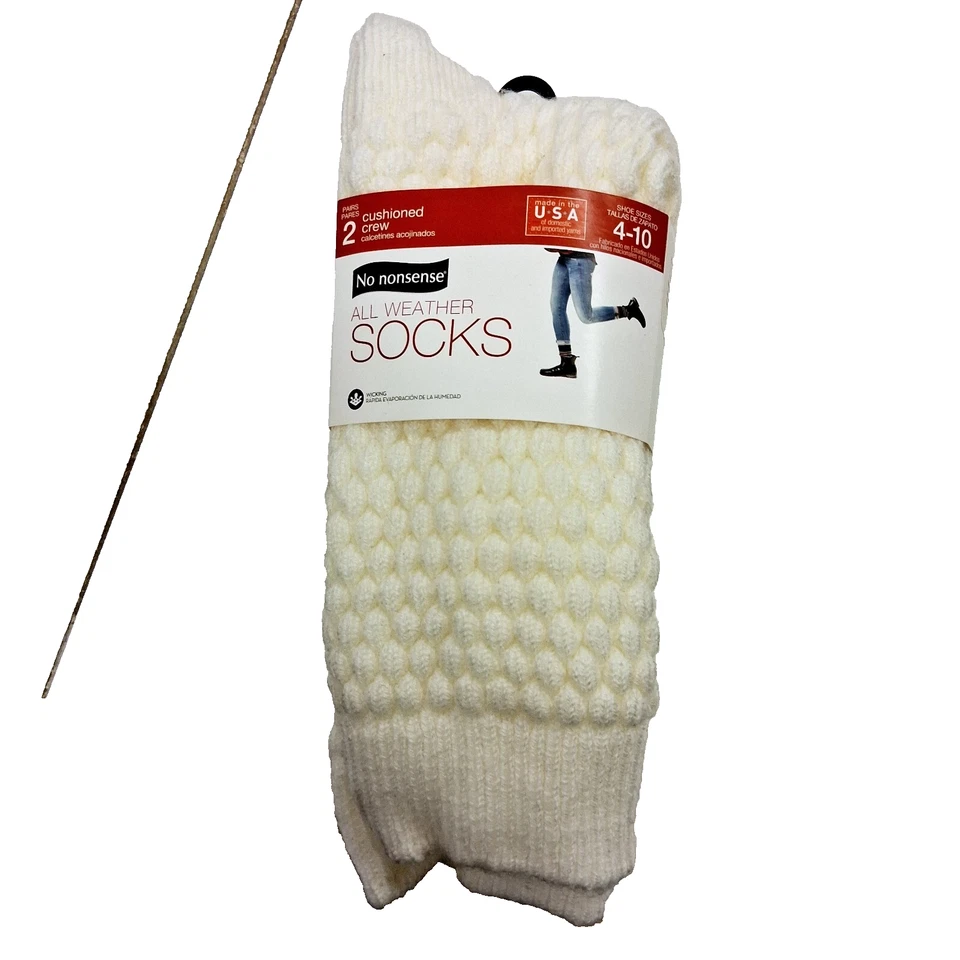 2 Pairs No Nonsense All Weather Bubble Texture Boot Socks Shoe Size 4-10 Ivory - Image 1 of 4