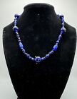 Vintage Handmade Cobalt Blue Glass Bead Necklace Lamp work Overlay 16”