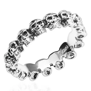 Punk Mini Skulls Around Band .925 Silver Ring-12 - Picture 1 of 5