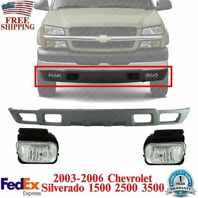 Front Lower Valance + Fog Lights For 2003-2006 Silverado 1500 2500HD 3500HD - Изображение 1 из 4
