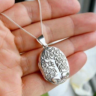 925 Sterling Silver Oval Tree of Life Photo Locket Pendant Necklace - Image 1 of 4