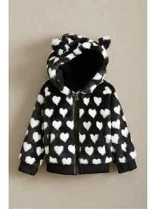 Appaman Girls Toddler Size 4T Soft Hearts Hooded Jacket Black/White Faux Fur - Picture 1 of 5