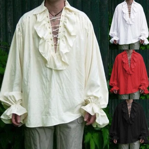 18th Century Men Medieval Renaissance Pirate Duke Long Sleeve Tops Blouse Shirt - Picture 1 of 14