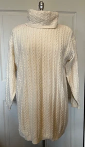 Vtg 90s Jeanne Pierre Lambswool Angora Cream Cable Knit Cowl Neck LS Sweater Med - Picture 1 of 7