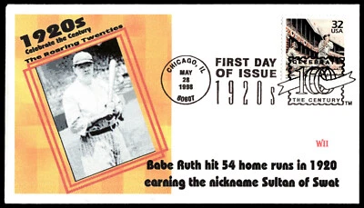1998 Babe Ruth Celebrate the Century 1920's FDC- 54 Home Runs WII Cachet - Image 1 of 2