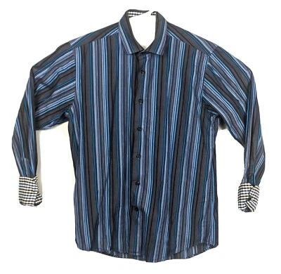 Flip Cuff Striped Shirt Mens Medium Tallia Blue Gray - Image 1 of 4