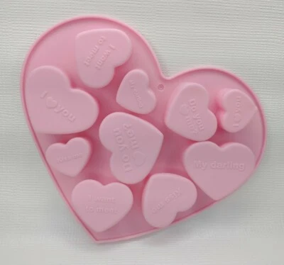 Conversation Hearts Valentine's Day Pink Silicone Candy Chocolate Mold Ice Cube - Image 1 of 4