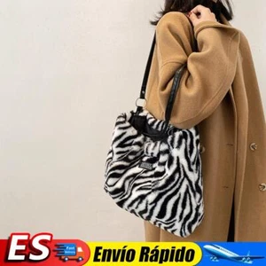 FuMeiJiaJiaJu Vintage cebra rayas vaca patrón impresión felpa hombro bolso mujer - Imagen 1 de 11