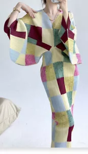 **LIKE*Issey Miyake Pleats Please Fabric~Multicoloured Batwing Constructed Dress - Picture 1 of 4