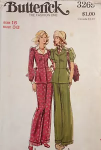 Blusa Top Camisa Butterick 3269 De Colección Años 70 Peplum Cuello Abullonado Pantalones Puño 16 SIN CORTAR - Imagen 1 de 10