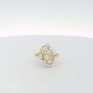 14k Yellow Gold Pearl Diamond Cluster Ring - Size 7 (C31010971) - Picture 1 of 4
