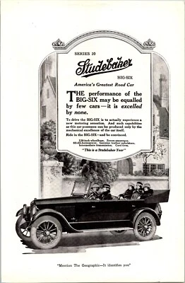 PRINT AD 1920 Studebaker Big Six Series 20 Open Top Car Touring 6.5 x 10 - Image 1 of 3