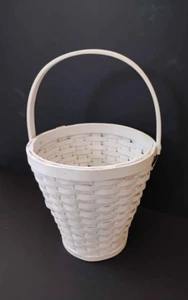 White Wicker Straw Basket Tall Oblong Wood Basket Pail Shaped Sturdy Handle New - Picture 1 of 13