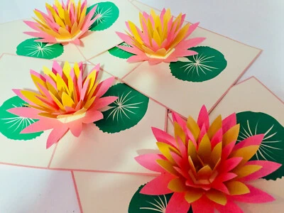 Tarjeta de felicitación emergente 3D oro y rosa loto feliz cumpleaños paz Foto 1 de 4