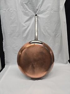 Vintage 12.25 in French Copper Frying Pan Stainless Lined 5lb 11oz Thick Copper 