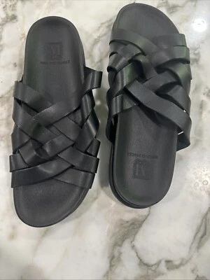 NWOB M,Bruno Magli Black Leather Woven Strap Slide 42.5 Euro/9 Men’s / 10.5 W - Image 1 of 4