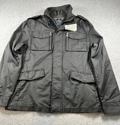 NWT Buffalo David Bitton Men’s large Waxed Motorcycle Jacket Black Coat Retro - Image 1 of 4