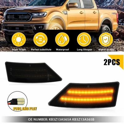 For 2019-2023 Ford Ranger Amber LED Front Side Marker Parking Lights Strip - Image 1 of 4