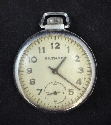 Reloj Bolsillo Ingraham Biltmore Vintage para Piezas/Reparación - Hecho en EE. UU. Foto 1 de 2