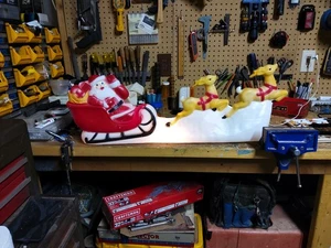 Vintage Christmas Union Products Lighted Blow Mold Santa Sleigh and Reindeer - Picture 1 of 8