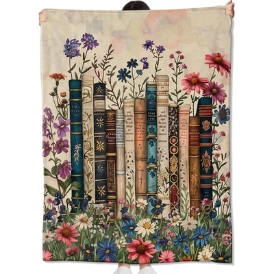Vintage Book Blanket Gifts for Girls ,Readers and Floral Throw Blankets,Soft ... - Image 1 of 4