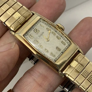 Vintage 10k Gold Filled Swiss Fancy Case Elgin Gents Wrist Watch 1950s ~ RUNS!!! - Picture 1 of 19