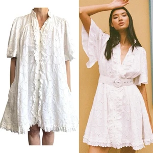 Palm Noosa Size 12 Aus (8 US) White Broderie Linen Relaxed Resort Dress - Bild 1 von 24