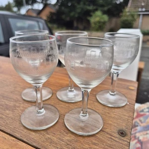 Set of 5 Fine Wheel Cut GREEK KEY Wine Glasses - Picture 1 of 4