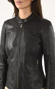 Clásica Nueva Chaqueta de Cuero Negra para Mujer 100% Piel de Oveja Real Abrigo Básico Chaqueta - Imagen 1 de 7