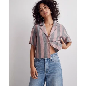 Madewell 100% Leinen Resort Shirt XL Springy Stripe Crop Top NJ614 - Bild 1 von 5