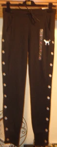 PINK VICTORIA'S SECRET SCHWARZE SKINNY JOGGINGHOSE MIT SEITLICHEM FLY UND GEKNÖPFT NEU MIT ETIKETT XS - Bild 1 von 8